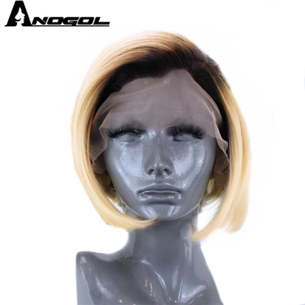 ANOGOL темные корни Омбре фиолетовый синтетический кружевной передний парик с