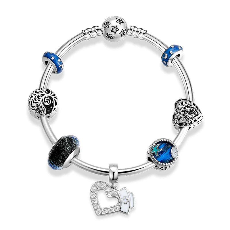 Hight Quality 925 Sterling Silver Nurse hat pendant and tree life Bracelets For Women DIY Gift Fashion Jewelry | Украшения и