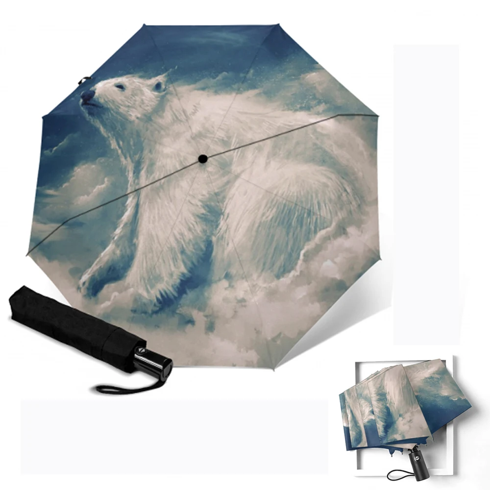 Женский зонт с принтом белого медведя складной зонтик 3 принтами животных защита