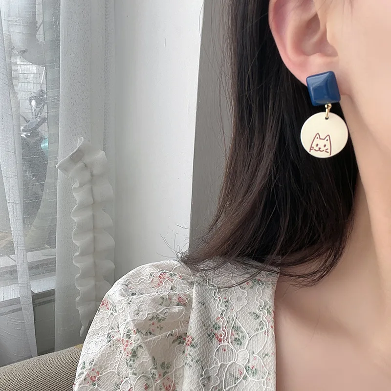 

2021 New 925 Silver Jewelry Korean Fashion Woman Lady Gift Retro Sweet Cute Cat Earrings Cartoon Earrings Wholesale