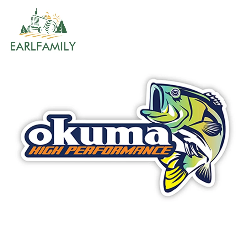 

EARLFAMILY 13cm For OKUMA Car Stickers and Decals Fishing Boat Rod Vinyl Bumper Truck Car Sea Bass Funny Waterproof Sticker