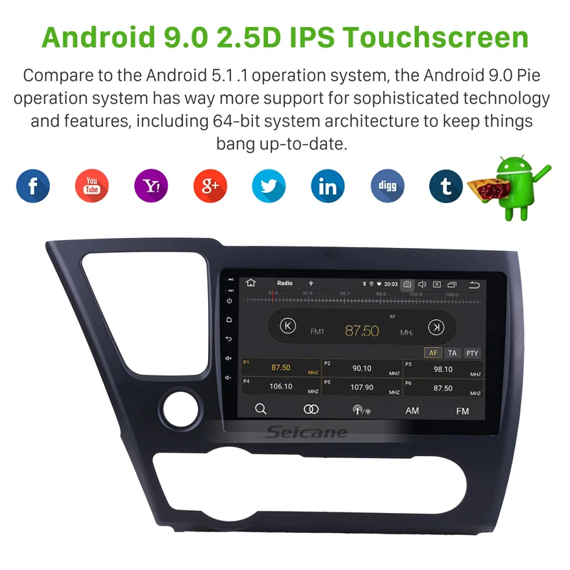 Seicane Автомобильный мультимедийный пейер для Honda Civic " Android 9,0 Bluetooth HD 1024*600 сенсорный экран автомобиля радио