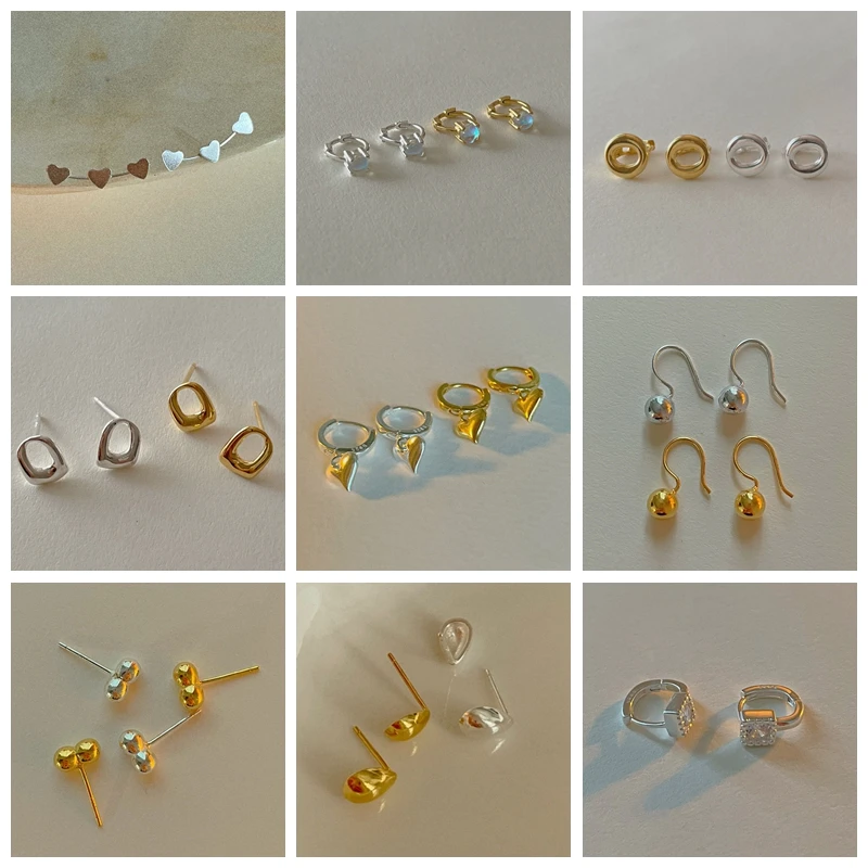 

ROMAD Korean Style Delicate Mini Stud Earrings For Women Heart Charm Ball Pendant Square Zircon Pave O Shape Geometric Ear Studs