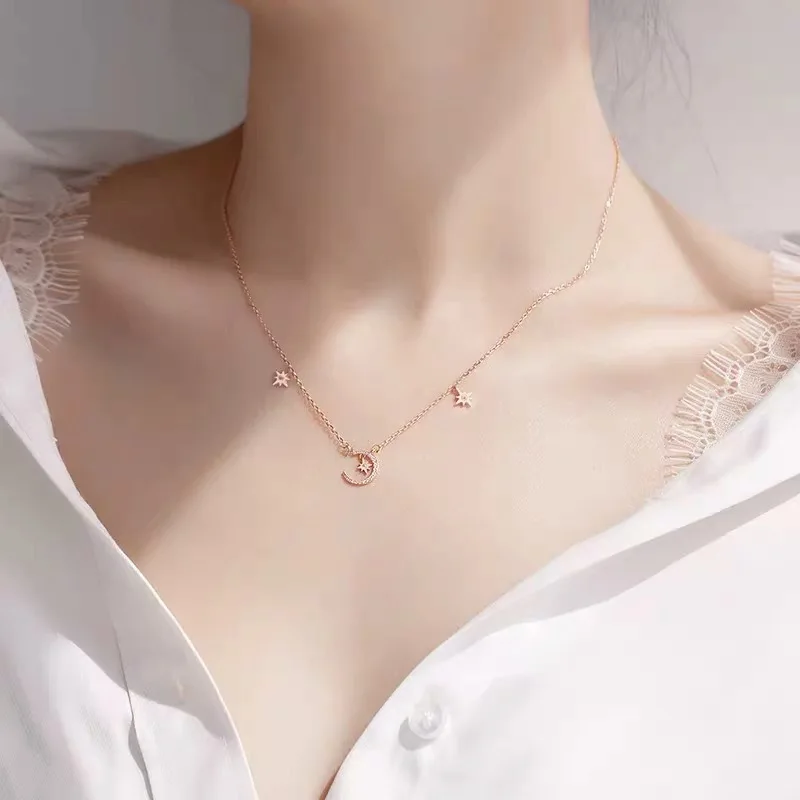 

SIPENGJEL Tiny Trendy Star And Moon Pendant Necklace Summer Female Chain Necklace For Women Jewelry 2021