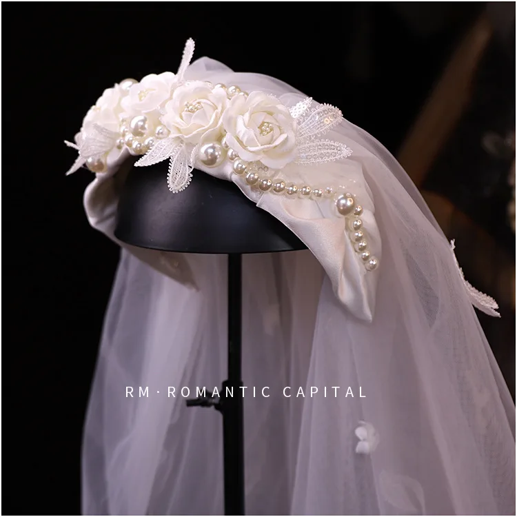 

Bride Korean Creative Flower Headband Veil Wedding Retro Temperament Wedding Beautiful aphy Wedding hair Accessories