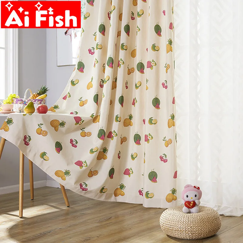 Современная полиэфирная хлопковая затемненная занавеска с принтом фруктов для