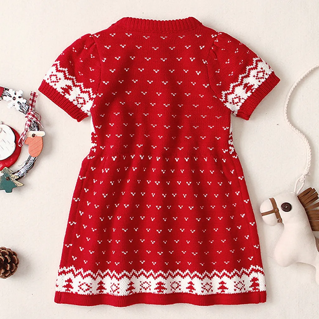 Платье для малышей рождественское вязаное платье принцессы с оленем маленьких