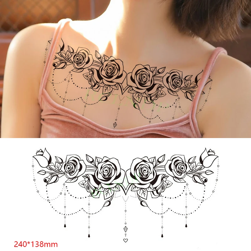 

Waterproof Temporary Tattoo Sticker Bouquet of roses fake necklace on back tatto breast flash tatoo fake tattoos for women