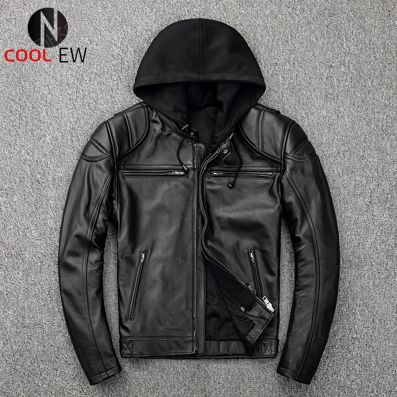 

Free shipping,Plus size mens genuine leather biker jacket.Pro Motorcycle Jacket Protectors.cowhide coat.quality outwear pads
