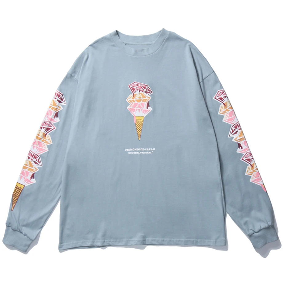 Осень 2020 футболка с принтом мороженого пуловеры мужские свободные футболки в