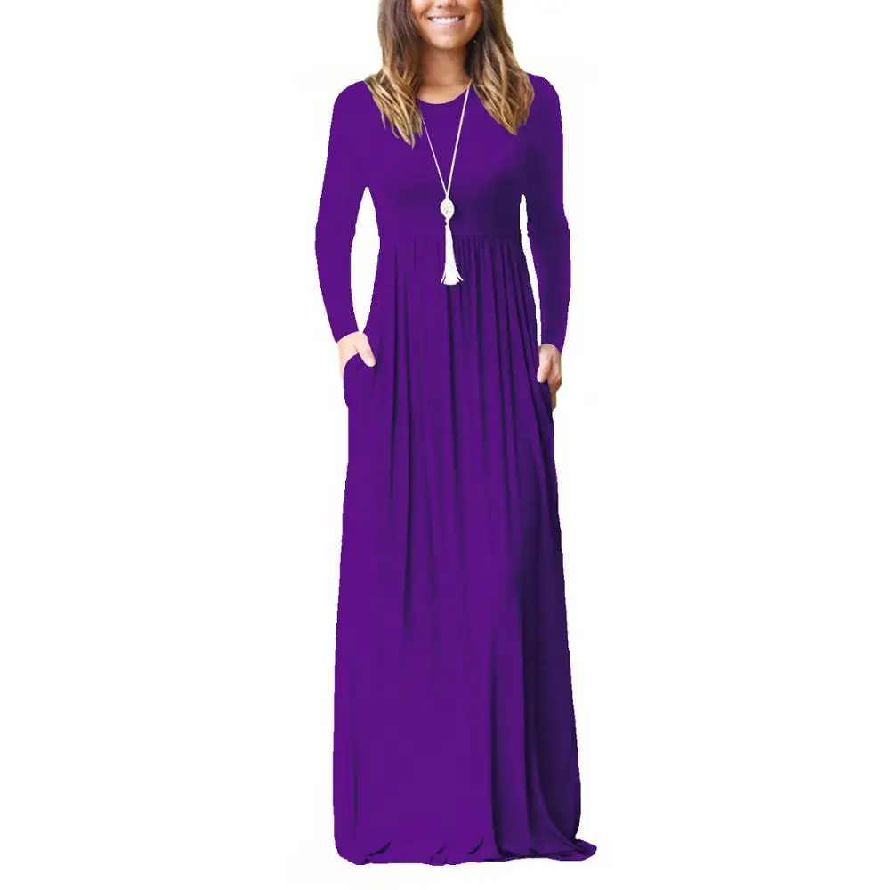 

New Fashion Casual Loose O-Neck Long Sleeve For Women Autumn 2019 Long Dresses Solid Splice Pleated Fashion Maxi Dress Vestidos