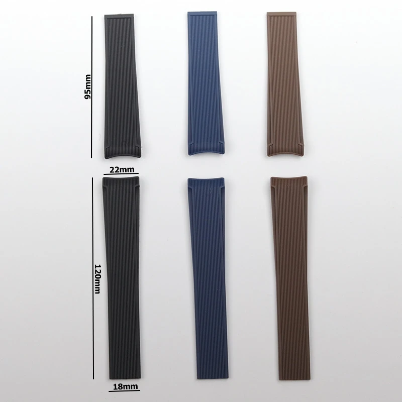 Ремешок для часов резиновый черный синий коричневый 22 мм | Наручные часы