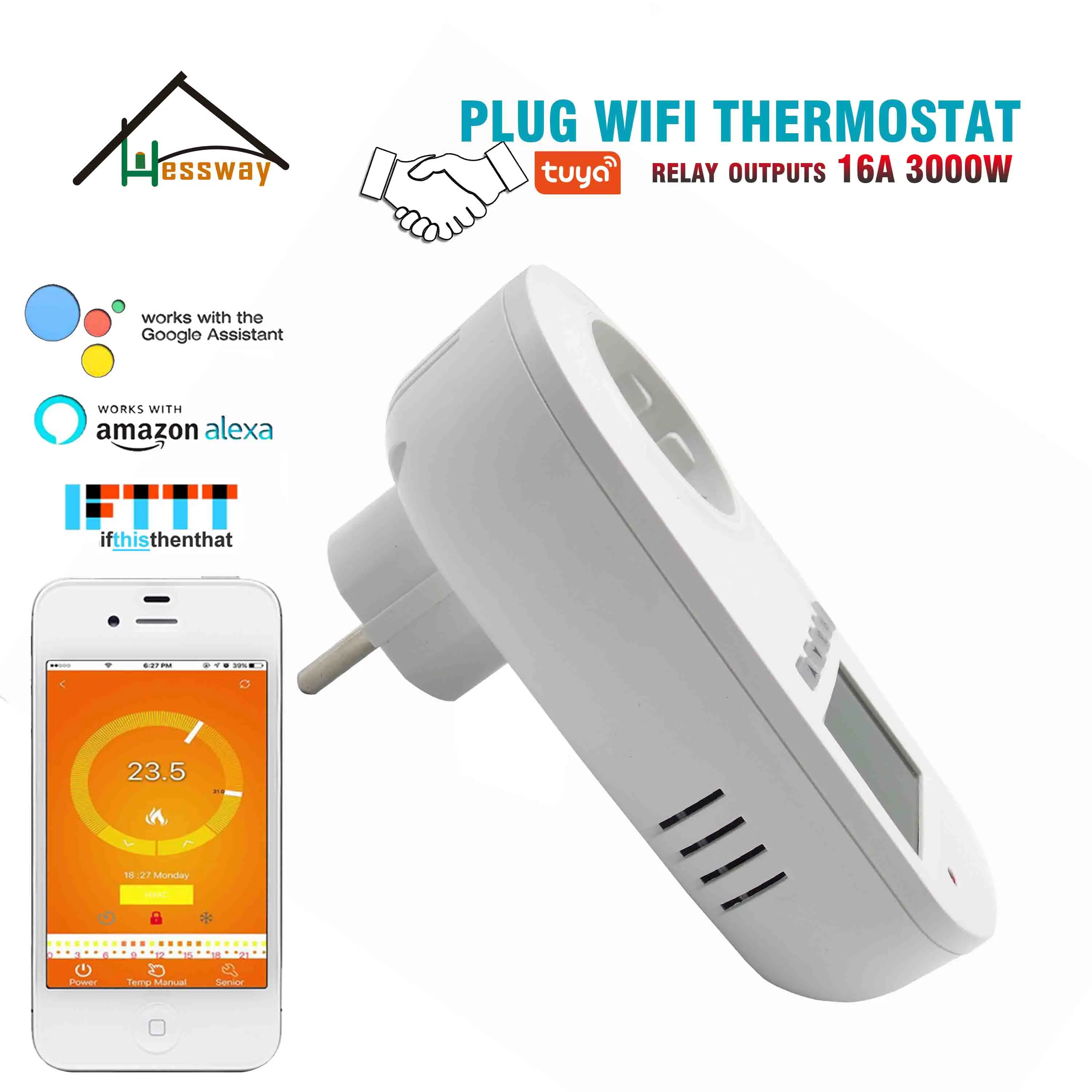 HESSWAY TUYA 16A 3 кВт Wi Fi термостат smart plug EU для электрического подогрева пола|Запчасти