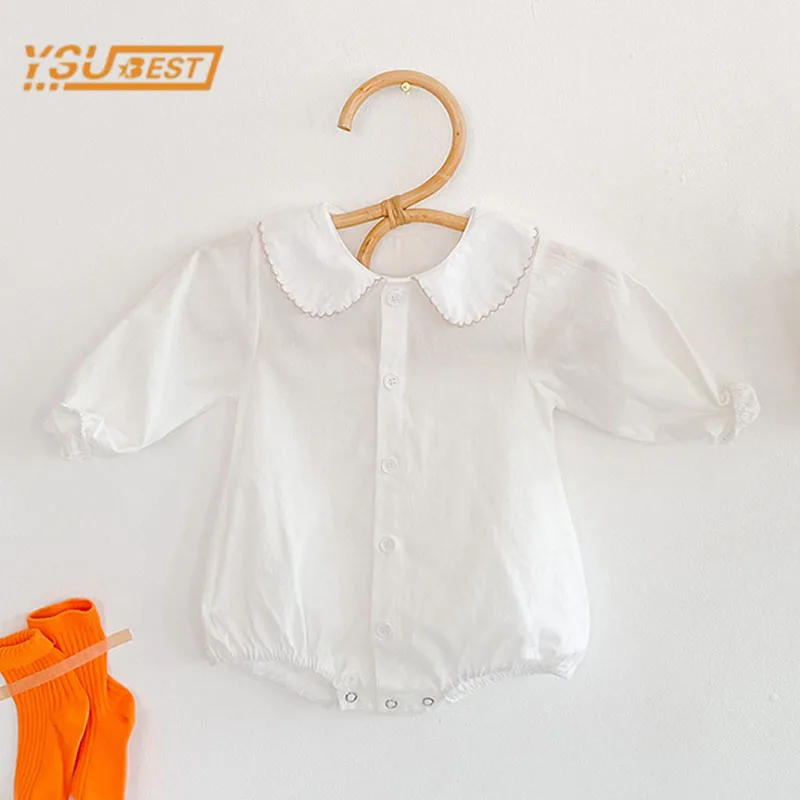 

Однотонный комбинезон с длинным рукавом и кукольным воротником для девочек 0-3 лет