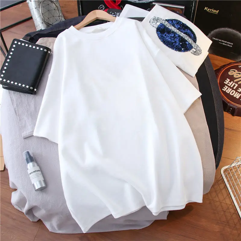 

2021 Spring Summer New Korean Loose Short-sleeved T-shirt Women's Printed Plus Size Shirts Oversized T Shirt Kawaii Clothes