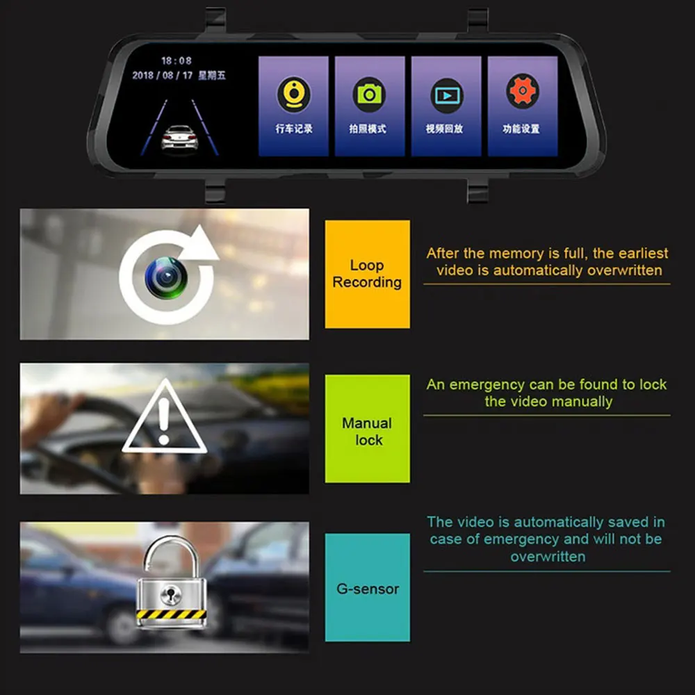 9 66 дюймов потоковое зеркало Автомобильный видеорегистратор с двумя объективами