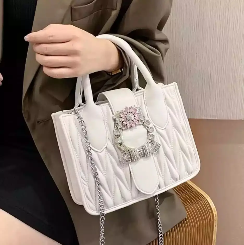 

2021 Fashion New High Quality PU Leather Women's Designer Handbag Sweet Lady Tote Bag Diamond Lock Chain Shoulder Messenger Bag