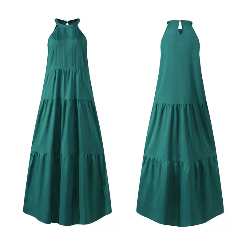 

Plus Size ZANZEA Women Sundress 2021 Summer Elegant Halter Neck Maxi Ruffles Dress Female Beach Dresses Sarafans Casual Vestidos