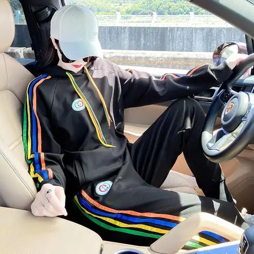 

European Station Women's 2021 New Spring and Autumn Couple Sweater Suit Fashion Loose Korean Casual Sports Style Two-Piece Set