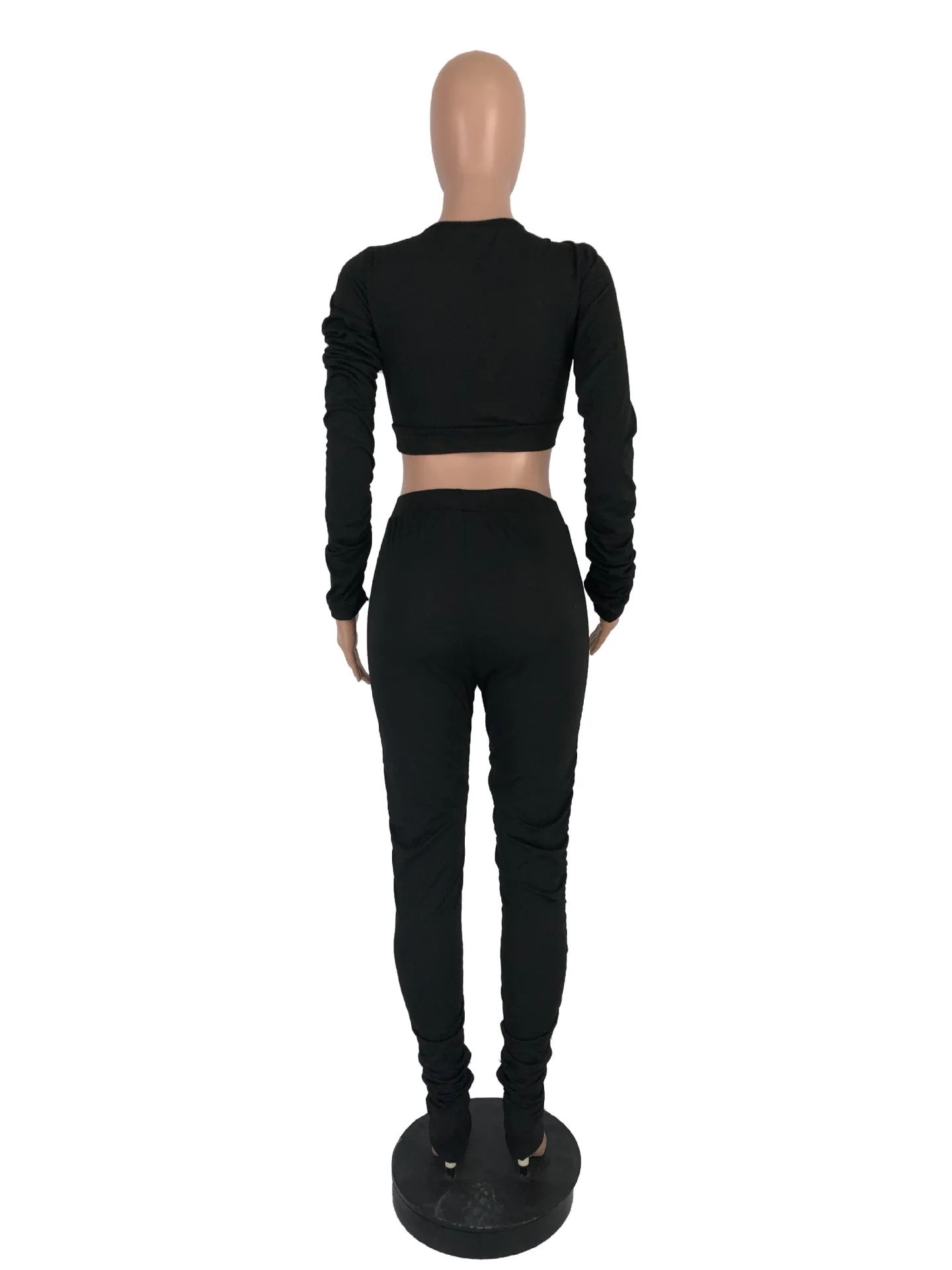 

sexy v neck long sleeve crop top+stacked leggings stacked pants two peice set for women Yellow purple matching sets for women
