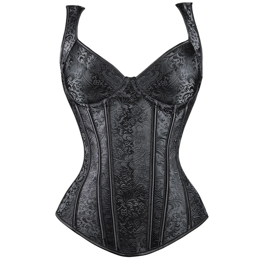 Женский черный ретро корсет в стиле стимпанк пикантный Готический с оборками топ
