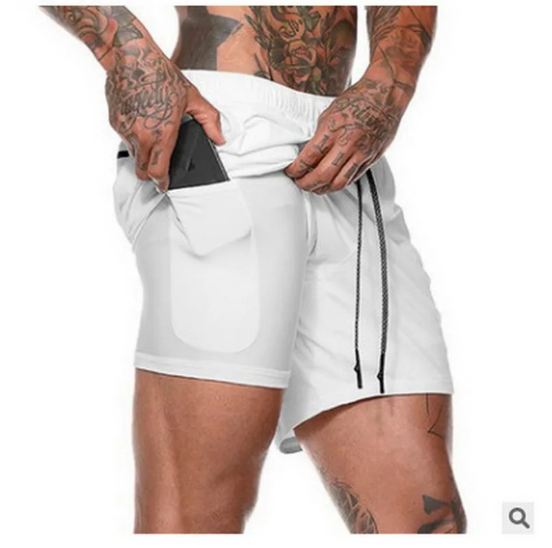 

Angexport 2 Layers With Inside Pocket Fitness Running Shorts Men Sport Gym Shorts Training Crossfit Bottoms