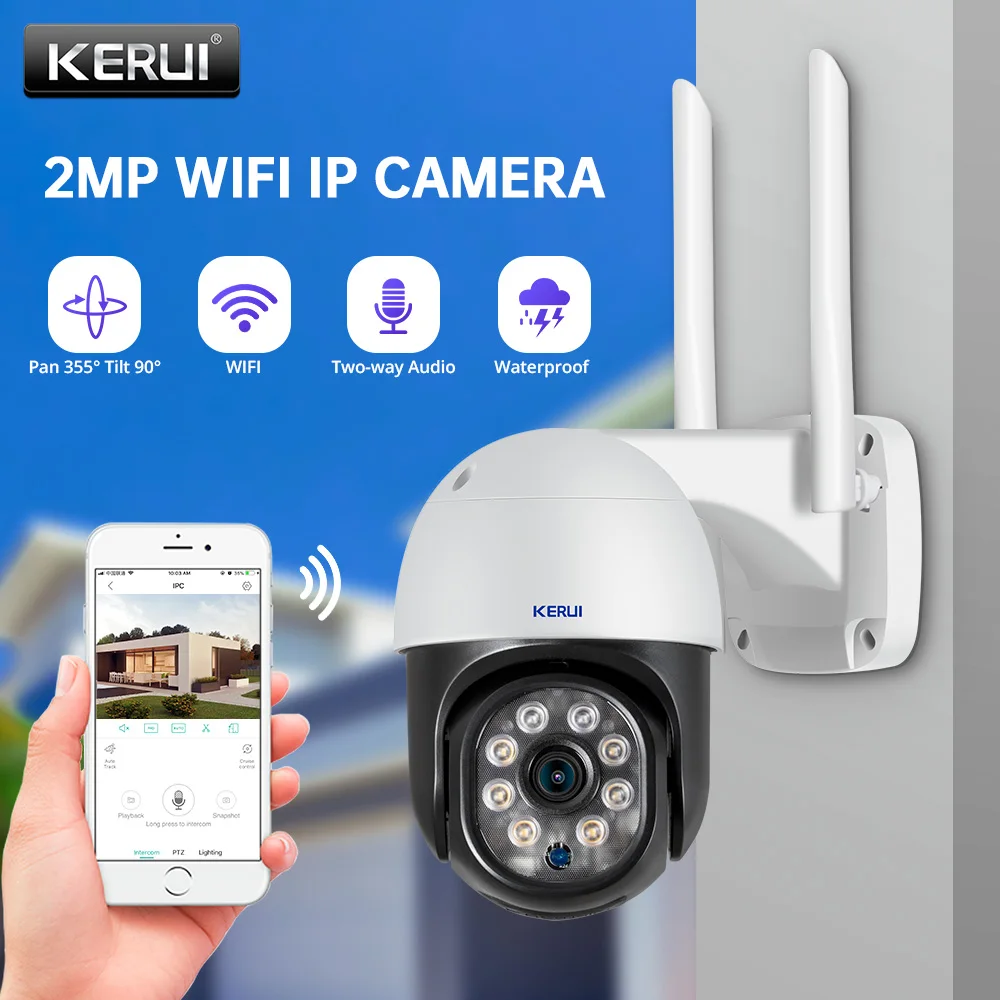 

KERUI 2MP WIFI Dome IP Camera Outdoor Waterproof Wireless CCTV Camera Home Security Two-way Talk Night Vision Alarm Camera