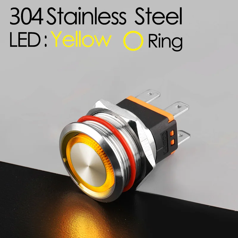 304 Yellow Ring LANBOO сверхмощный 12 в 24 в 110 В 220 В 15а высокий ток водонепроницаемый IP67 мощный Выключатель без фиксации кнопочный переключатель - Цвет: 304 Yellow Ring