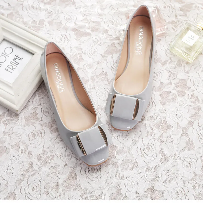 Балетки женские на плоской подошве милые низкие Туфли с квадратным носком бантом