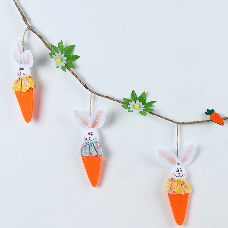 

OOTDTY 1.6M Easter Carrot Bunny Pendant Banner Flag Wall Decoration Party Garden Decor Easter DIY Easter Ornaments