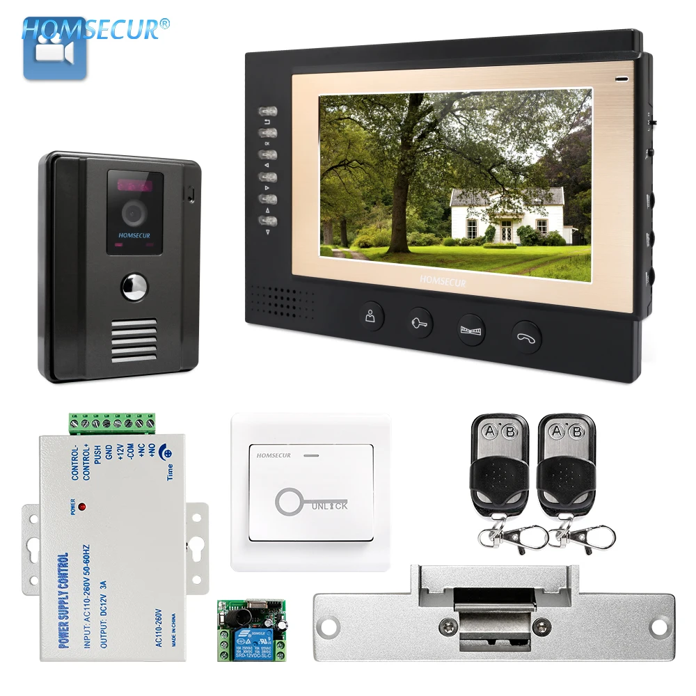 HOMSECUR 7 &quotВидеодомофон Система Вызова Электрический Замок Включается: TC011 B + TM701R