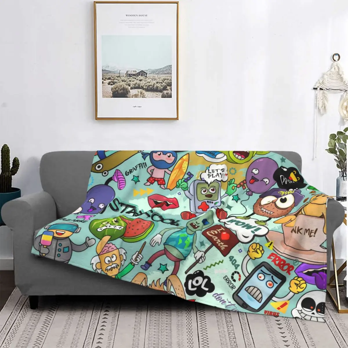 

Graffiti Color Plaid Blanket Cool Grid Modern Stitch Cotton Portable Flannel Throw Blankets For Quilt Office