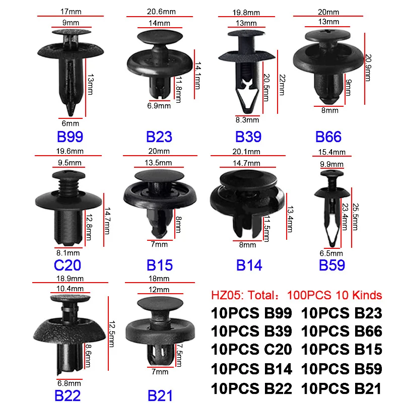 100 шт./компл. автомобильные нейлоновые заклепки набор заклепок крепежные зажимы