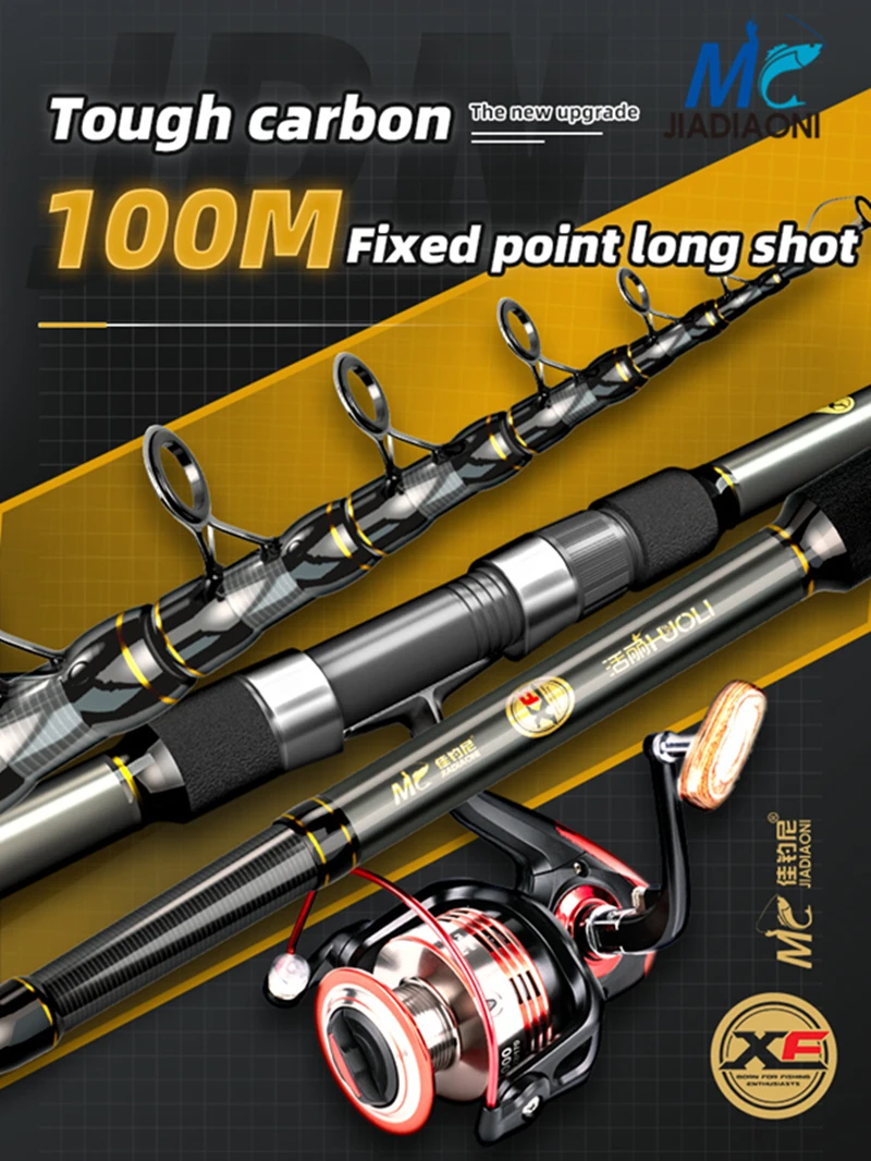 

JIADIAONI High Quality Carbon Spinning Rod Super Light Telescopic Fishing Pole 2.1-5.4M