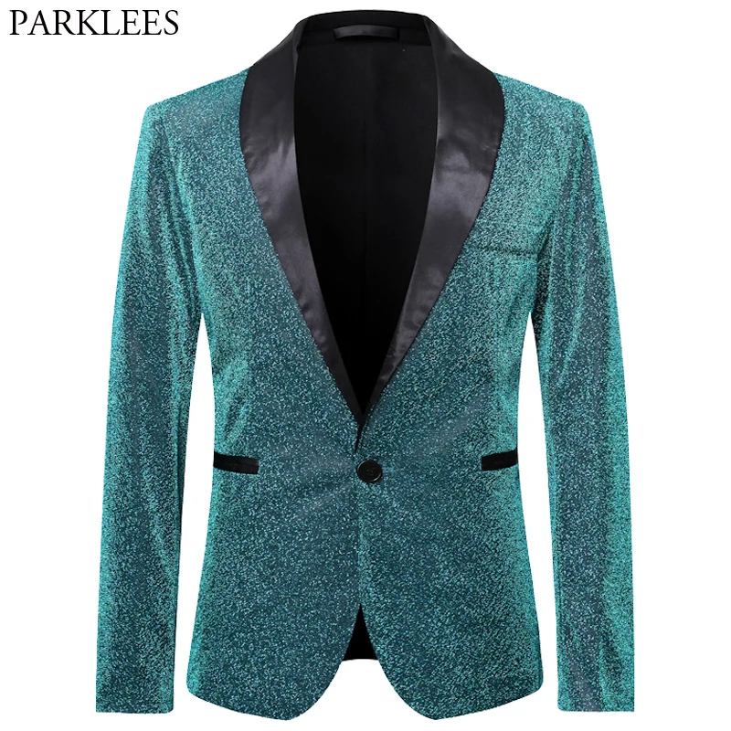 

Glitter Blazer Men Silk Sparkle Mens Dress Blazers Men Club Blazer Stage Blazers Mens Tuxedo Clothes Performer Suit Hombre Green