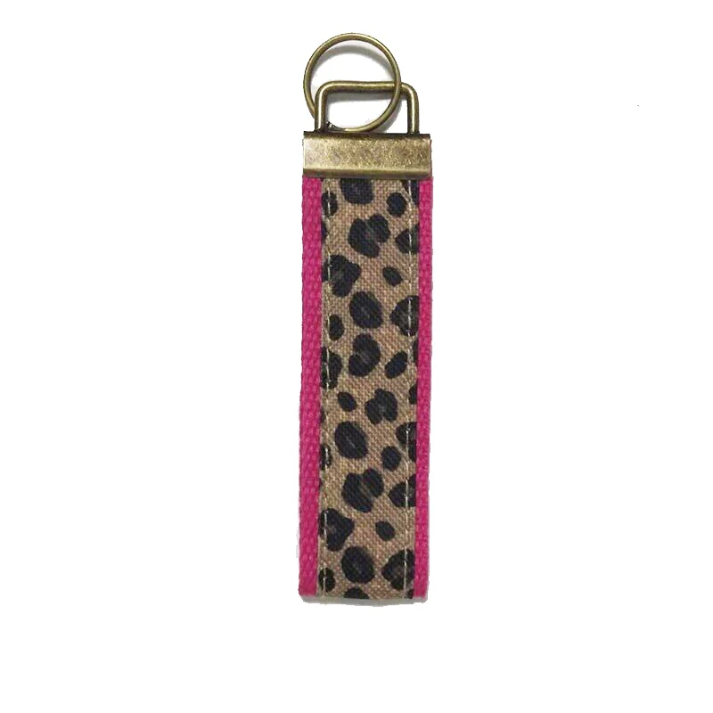 

RTS Leopard Keychain Cotton Band Keychain With Metal Buckles Pink Cheetah keychain Fob DOM1061418