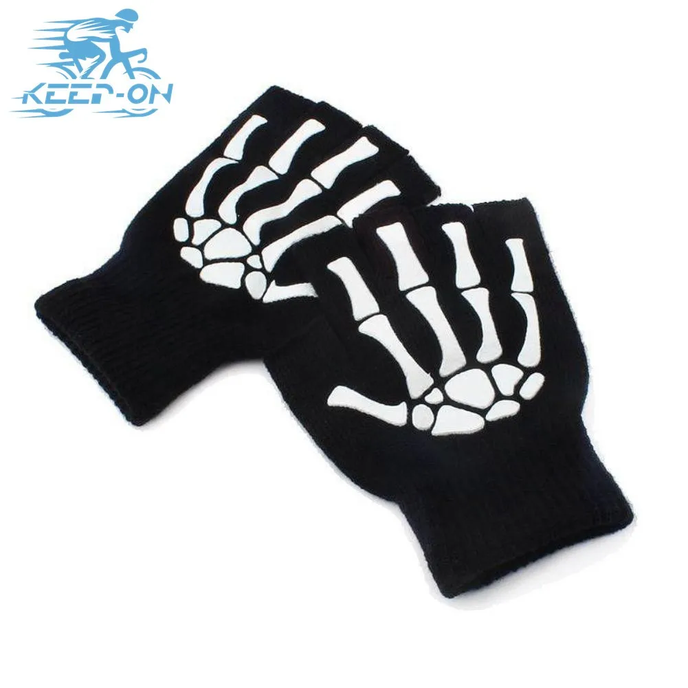 

Black Skull Half Finger Fingerless Gloves For Women And Men Wool Knit Wrist Cotton Gloves Winter Warm Workout Gloves