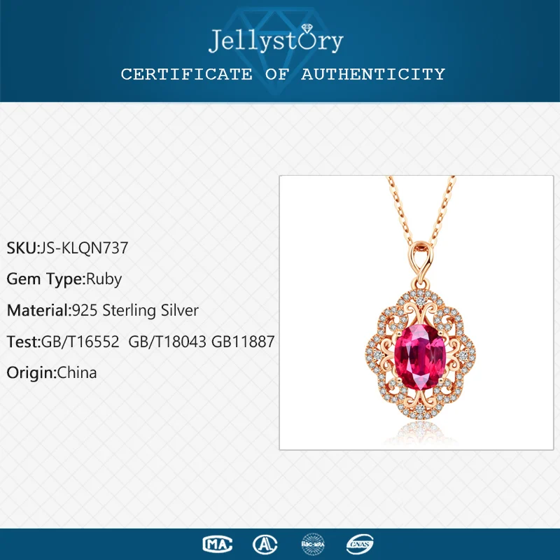 Jellystory Luxury Silver 925 Necklace with Oval Shaped Ruby Zircon Gemstones Pendant Jewellery for Women Wedding Gifts Wholesale | Украшения