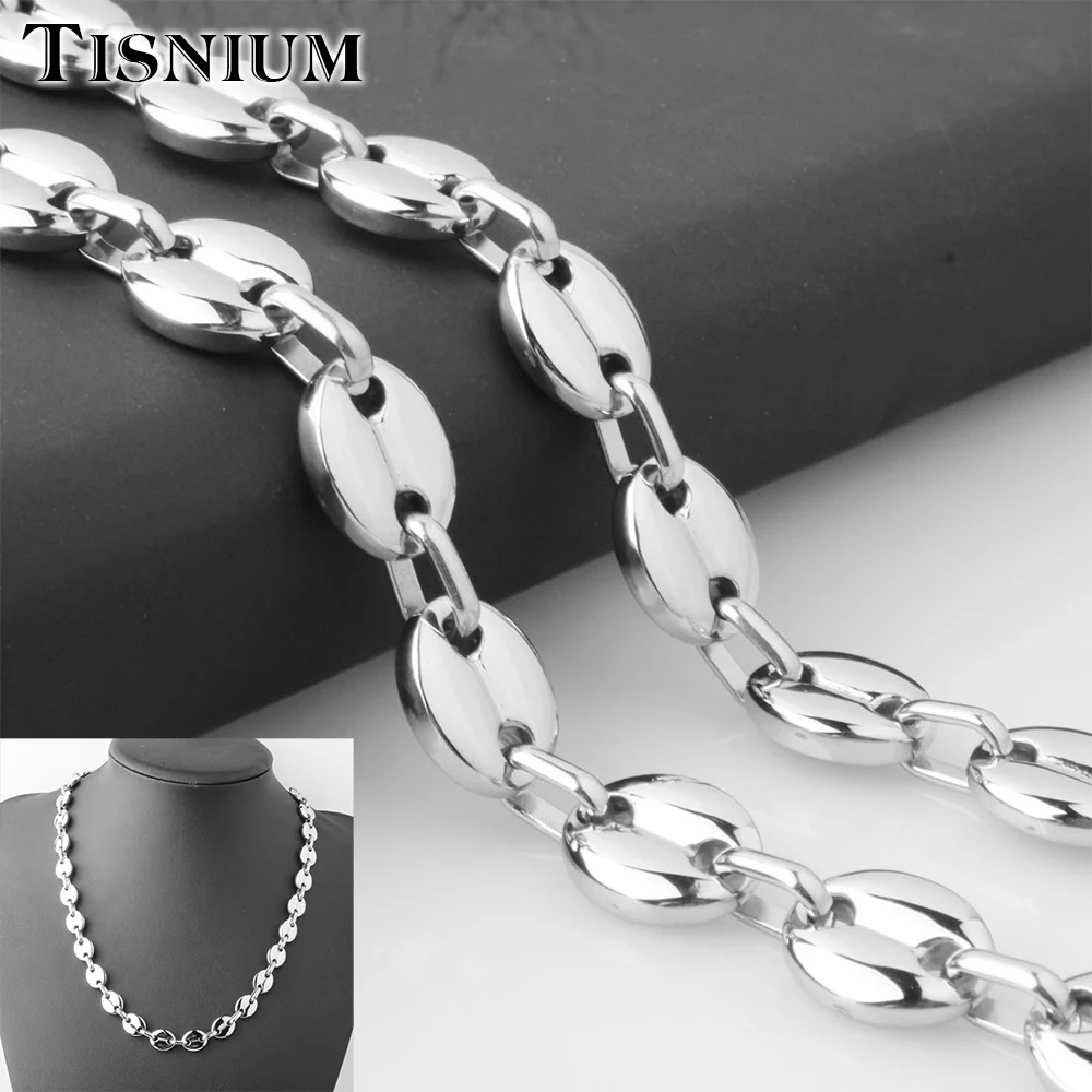 Tisnium 11 мм модное ожерелье для мужчин и женщин форма кофейных зерен семена дыни цепь из нержавеющей стали чокер ссылка подарок оптовая продажа