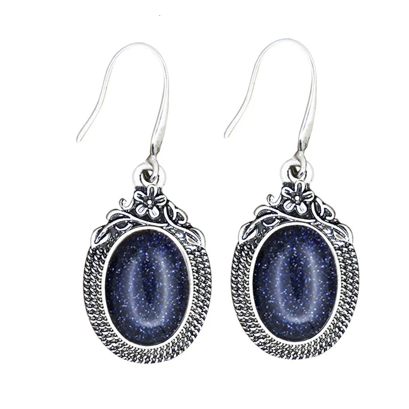 Blue Stone Натуральный кварц Lapis серьги из нефрита для женщин Винтаж натуральный камень аметисты ювелирные изделия - Окраска металла: Blue Stone