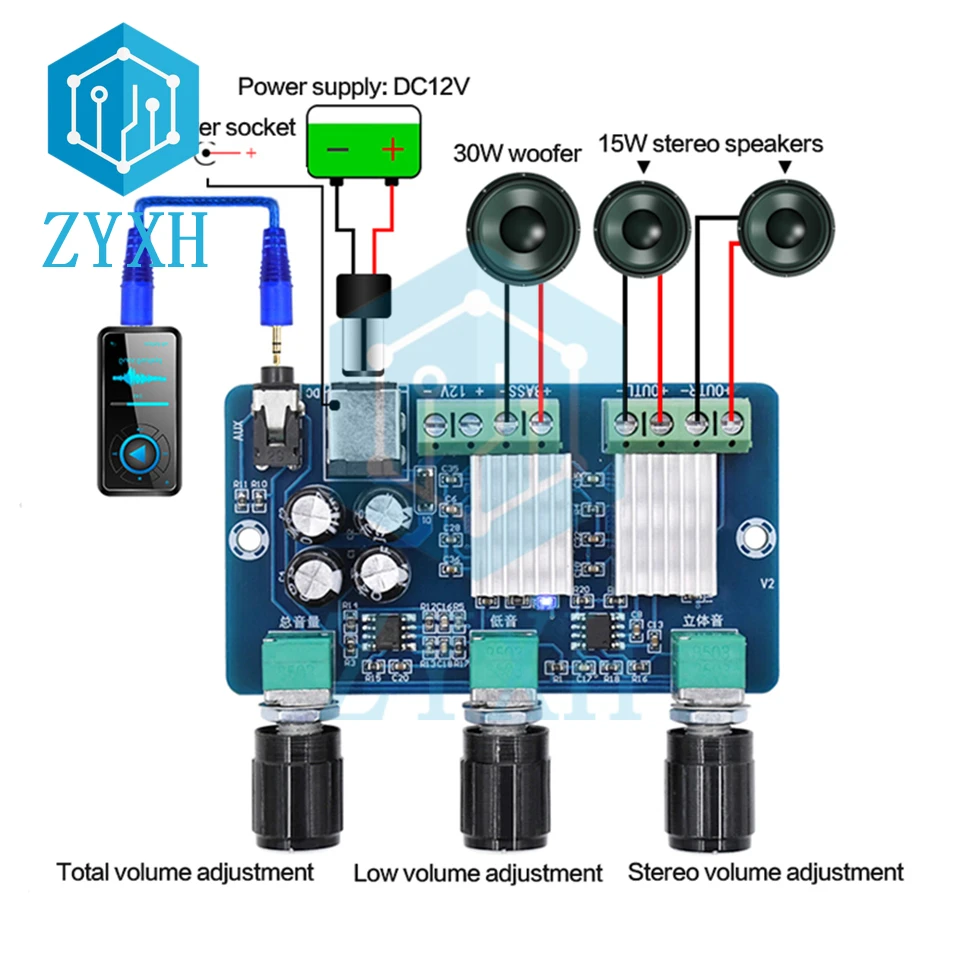 Audio Amp Dc 12v 5a Tuning Board For Home Speaker