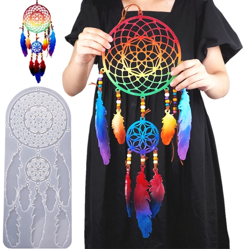 

Dream Catcher Resin Mold Epoxy Dream Catcher Keychain Mold Silicone Keychain Pendant Mold Feather Mold for Diy Crafts