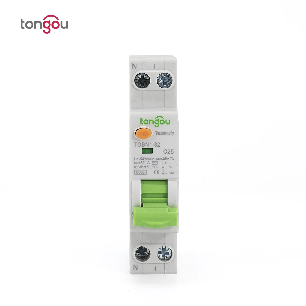 Автоматический выключатель переменного тока RCBO C изогнутого типа 18 мм 16 А 10 мА 30 100