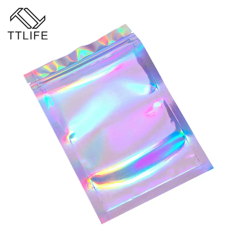 TTLIFE 100шт S/M/L Плоская Толстая Молния Для Ванны Соль Косметическая Сумка Одна Сторона Прозрачная Голографическая Мини Алюминиевая Фольга Сумки на Замке.