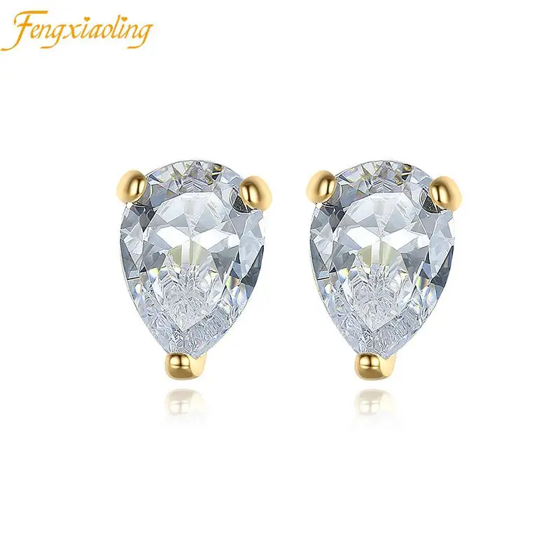 

925 Sterling Silver Water Drop Zircon Stud Earrings For Women Minimalism 14k Gold Plated Fine Engagement Jewelry accessories