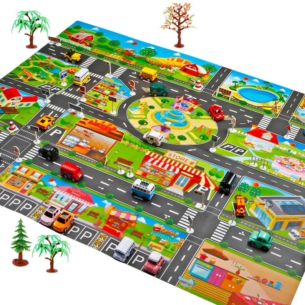 

130x100 CM Large Playground Scene Simulation Play Mat City Traffic Parking Area Traffic Rules Maps Pads For Kids Learning Toys