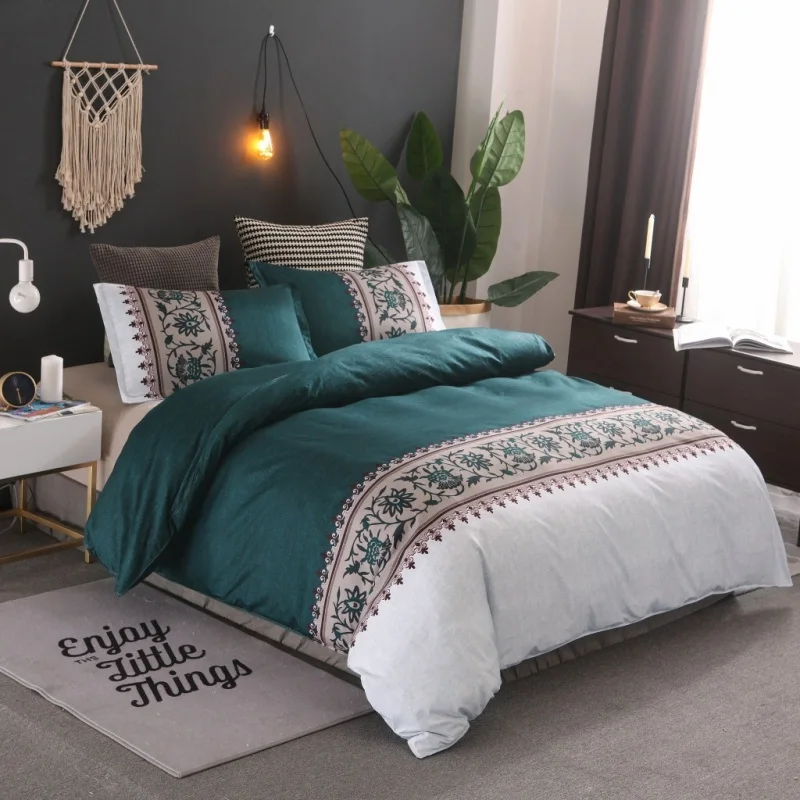 

Bedding simple plain fabric quilt cover pillowcase three-piece set