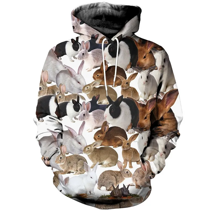 

3D печать красивые цепочка с кроликом рубашка большого размера модная повседневная Уличная в стиле «хип-хоп», толстовка с капюшоном