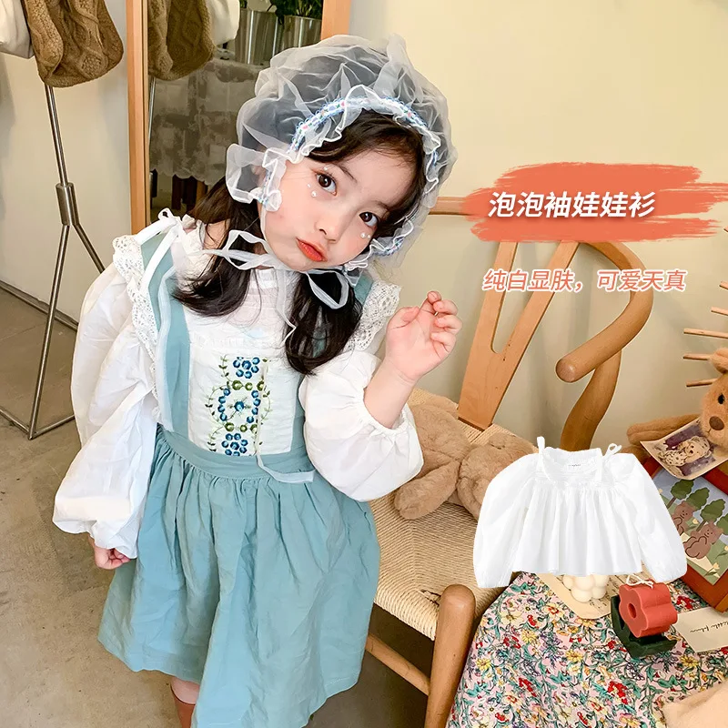 

Блузка детская, хлопковая, с кружевным воротником, в Корейском стиле