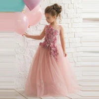 new pink flower girl dresses sleeveless princess dresses 3d flowers first communion dress for girls
